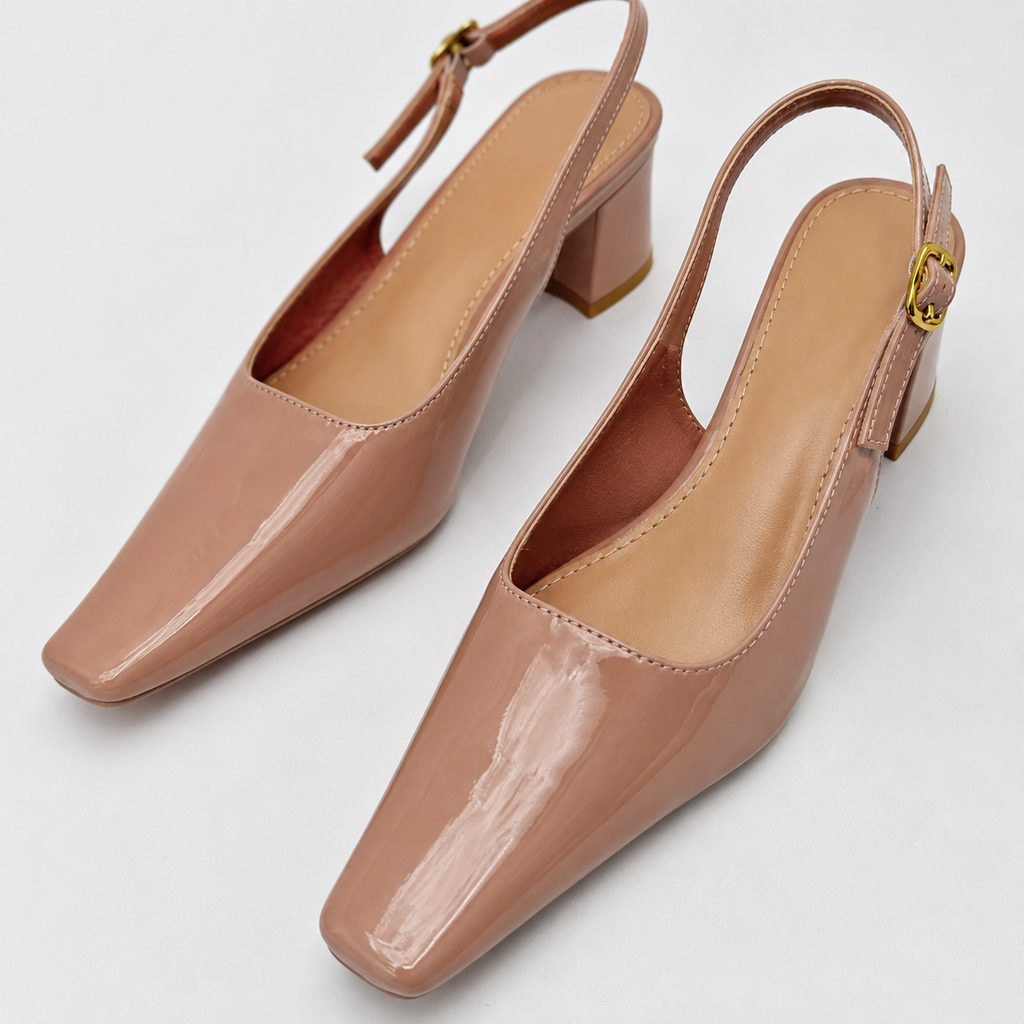 Women’s Vegan Leather Slingback Block Heels – Black & Mauve