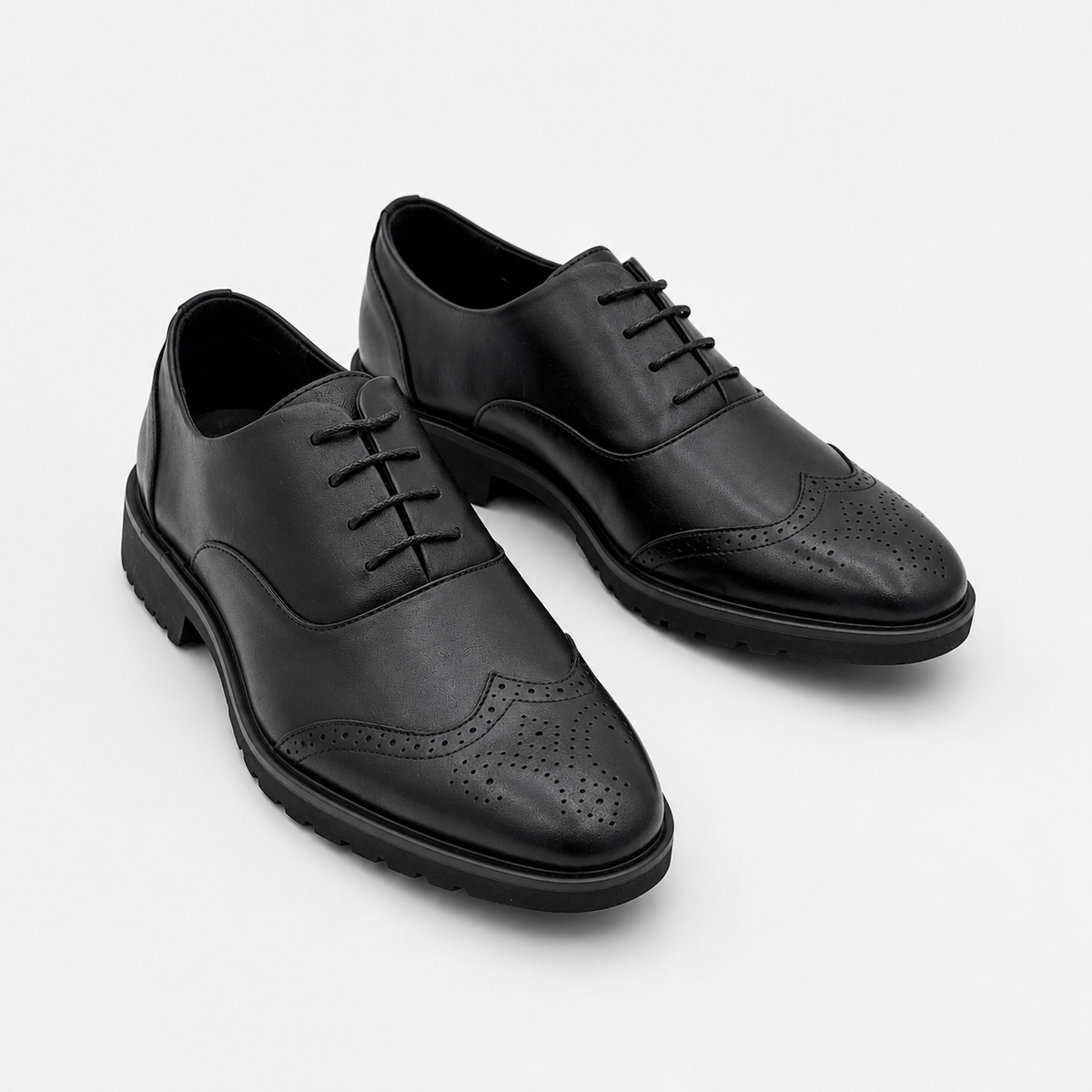 Men’s Black Leather Brogue Derby Shoes with Lug Sole