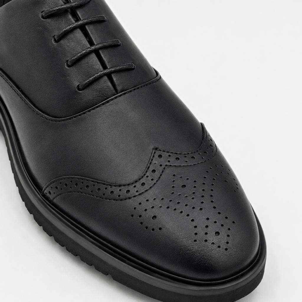 Men’s Black Leather Brogue Derby Shoes with Lug Sole
