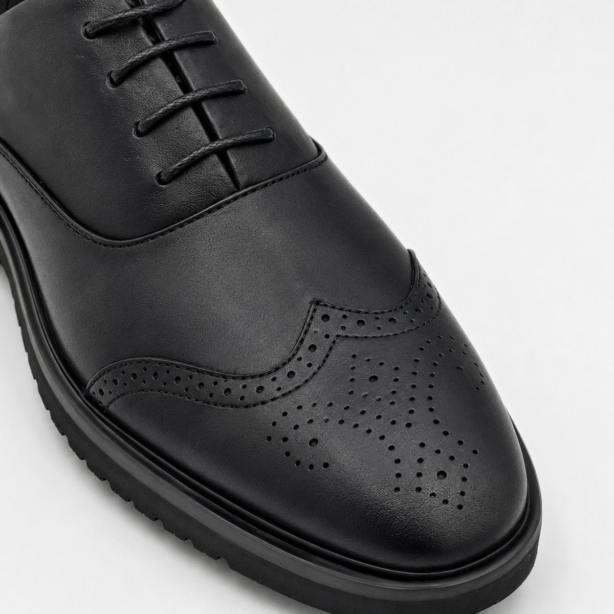Men’s Black Leather Brogue Derby Shoes with Lug Sole
