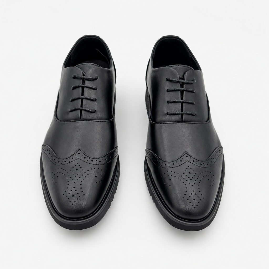 Men’s Black Leather Brogue Derby Shoes with Lug Sole