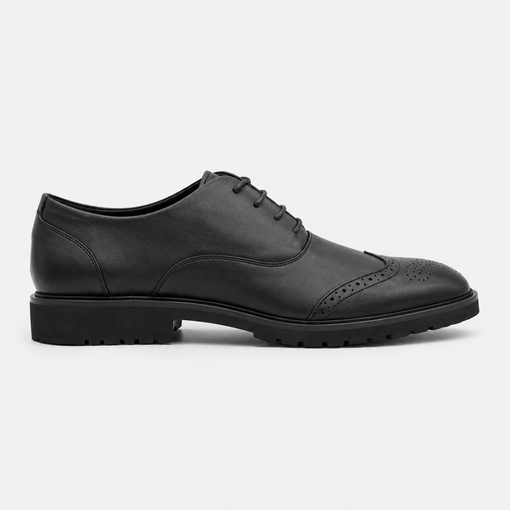 Men’s Black Leather Brogue Derby Shoes with Lug Sole