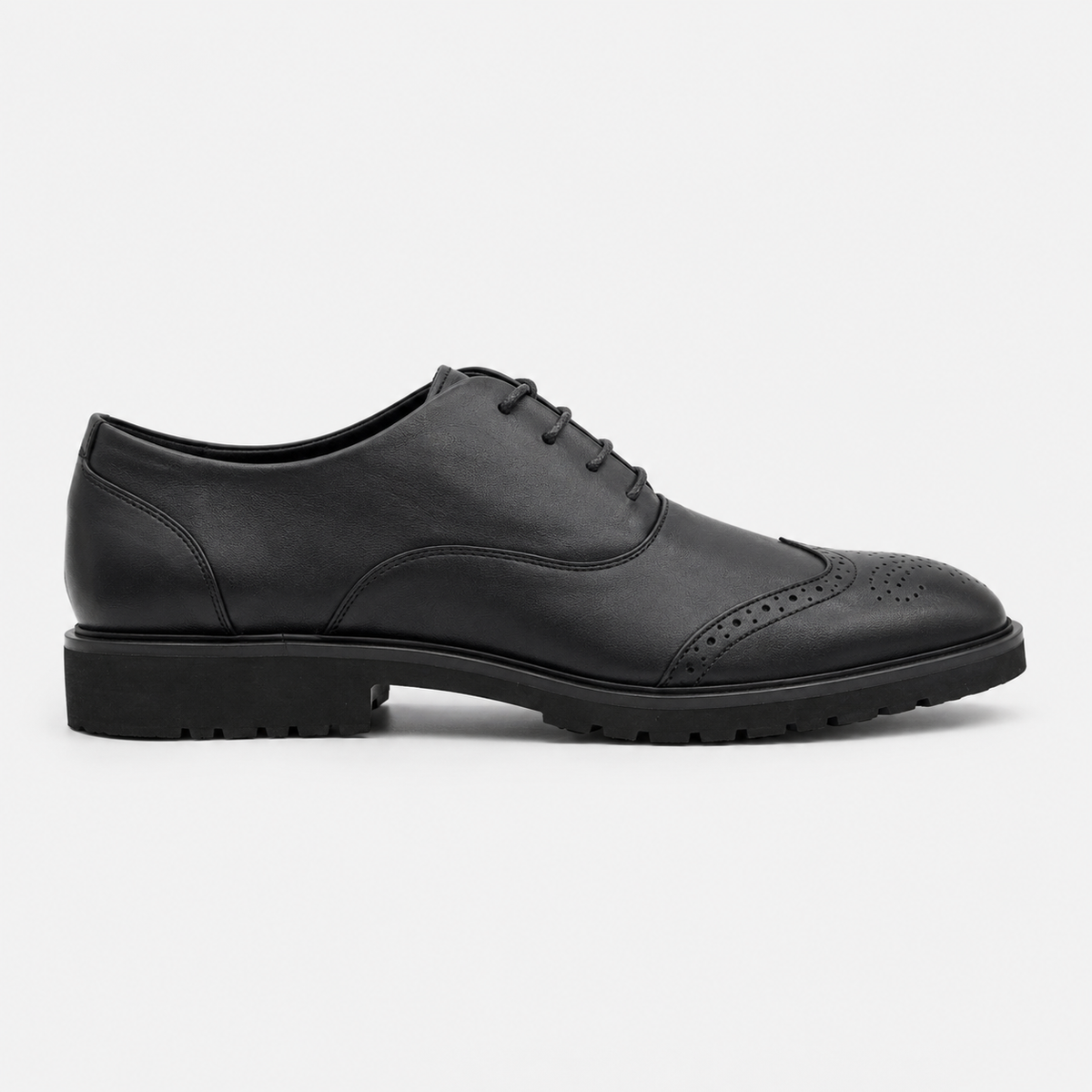 Men’s Black Leather Brogue Derby Shoes with Lug Sole