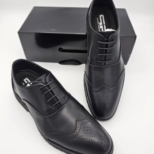 Black leather Oxford shoes for men by Pure Purple featuring genuine leather uppers, padded insoles and durable rubber soles.
